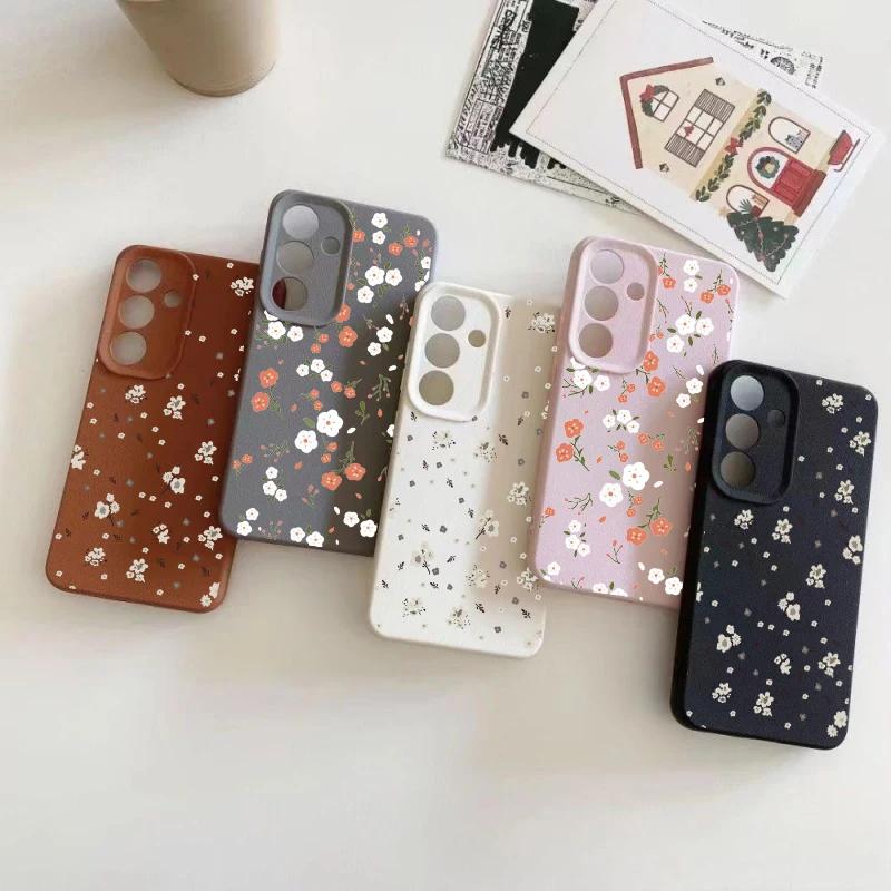 Чехол для телефона Samsung Galaxy S26 S25 Ultra Edge S24 S23 Plus S22 S21 S20 FE Маленький цветочный Силиконовый Кожаный PU Ударопрочные Чехлы