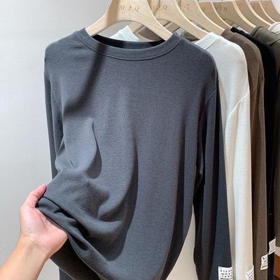 Европейская футболка с маской для лица, однотонная женская, с длинными рукавами, весна-осень, новый лейбл, кашемировый свободный топ, круглая горловина, внутренняя многослойная рубашка