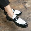 Summer New Men's Low-top Office Dress Leather Shoes 46 Large Size Black and White Color Matching Leather Shoes One Pedal Loafers
