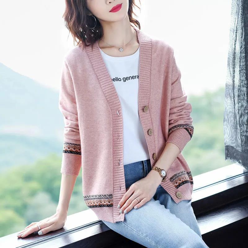 Осень-зима вязаный женский кардиган свободный уличный вязаный свитер пальто с v-образным вырезом вязаный кардиган женская куртка