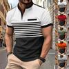 New Clashing Stripes Short-sleeved Men's Casual POLO Shirt V-neck Button Up Men's Henley Shirt Tops