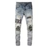 Mens Slim Fit Distressed Blue Punk Rock Denim Jeans With Stretch Cotton Fabric Rivet Detail