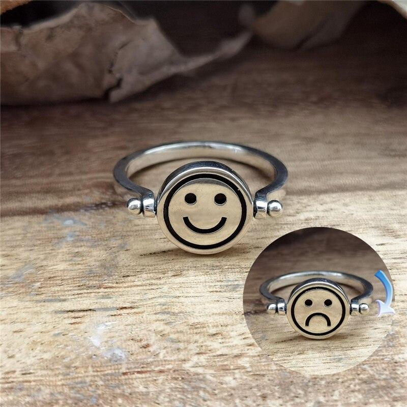 Вращающиеся двусторонние кольца со смайликом и грустным лицом для женщин и мужчин, вращающееся антистрессовое кольцо для беспокойства, унисекс, кольцо на палец, ювелирные изделия дружбы