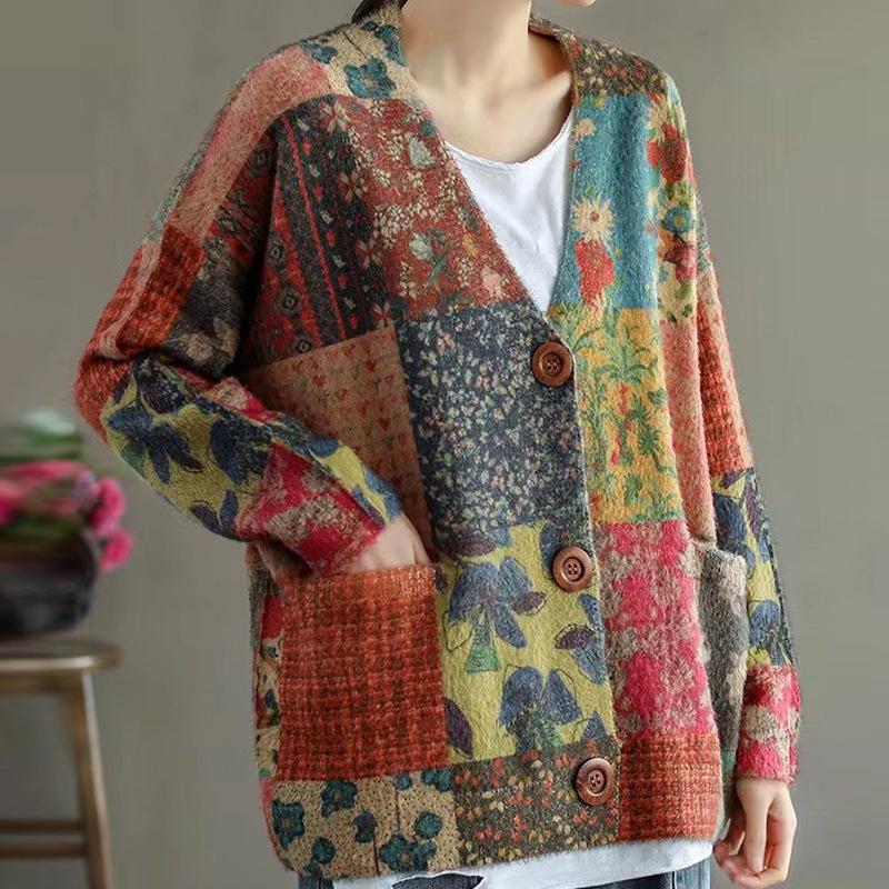 Новые осенние свитера больших размеров, кардиганы, большие размеры, женские узоры, цветочные мультяшные принты, свитера, вязаные свободные свитера