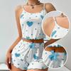 Женский пижамный комплект из 2 предметов: короткие майки и шорты SML, белый, вентилируемый, мягкий, повседневный, с принтом «любовь»