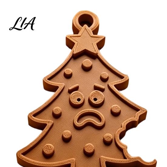 Decorative Craft Hanging Pieces 3D Printed Christmas Tree Pendant, Creative Bitten Biscuit Texture Ornament, Xmas Branch Embellishments Pendant