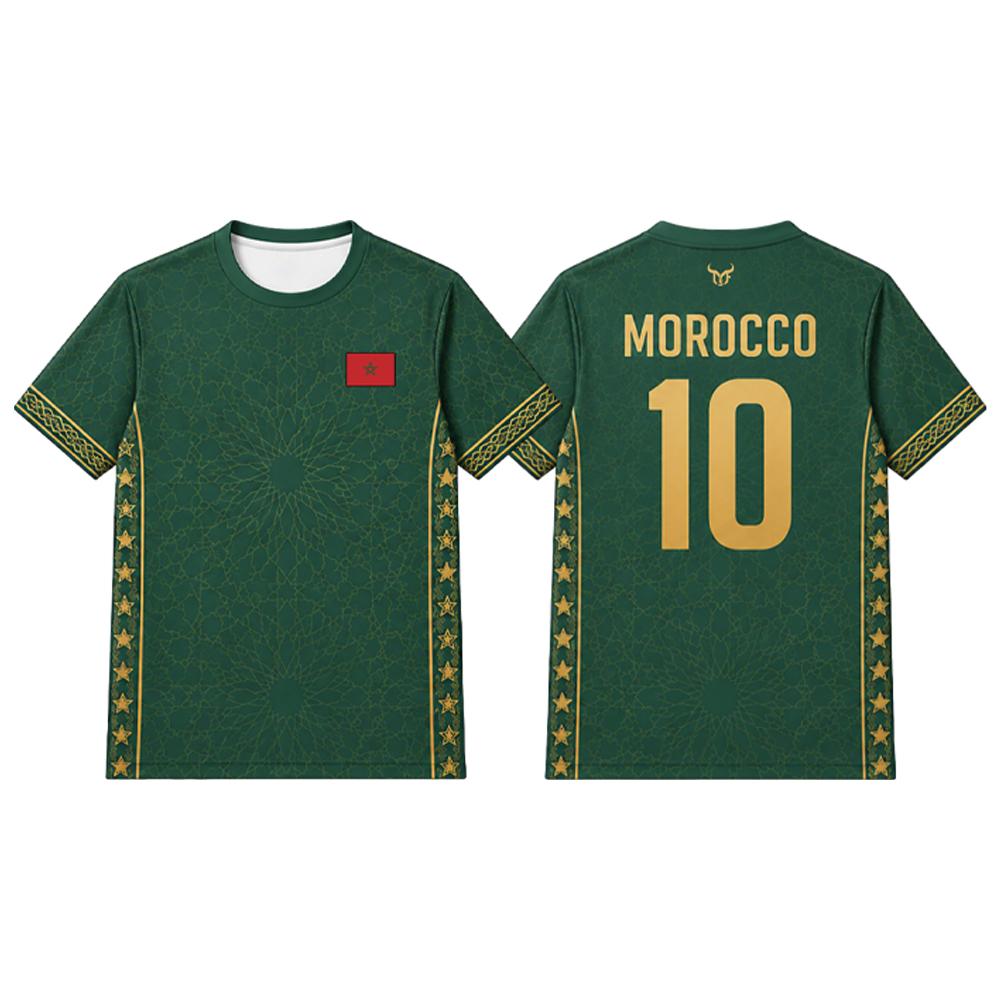 Morocco Flag Print Football Jersey 2026 New Men's Breathable Short Sleeve Top Men's And Women's Sport Football Training Uniform