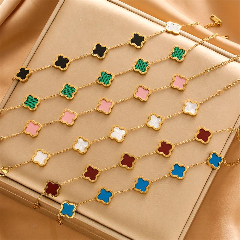 Браслет из титановой стали 18 карат с четырьмя листами клевера, женский модный легкий роскошный браслет из нержавеющей стали с изображением счастливой травы