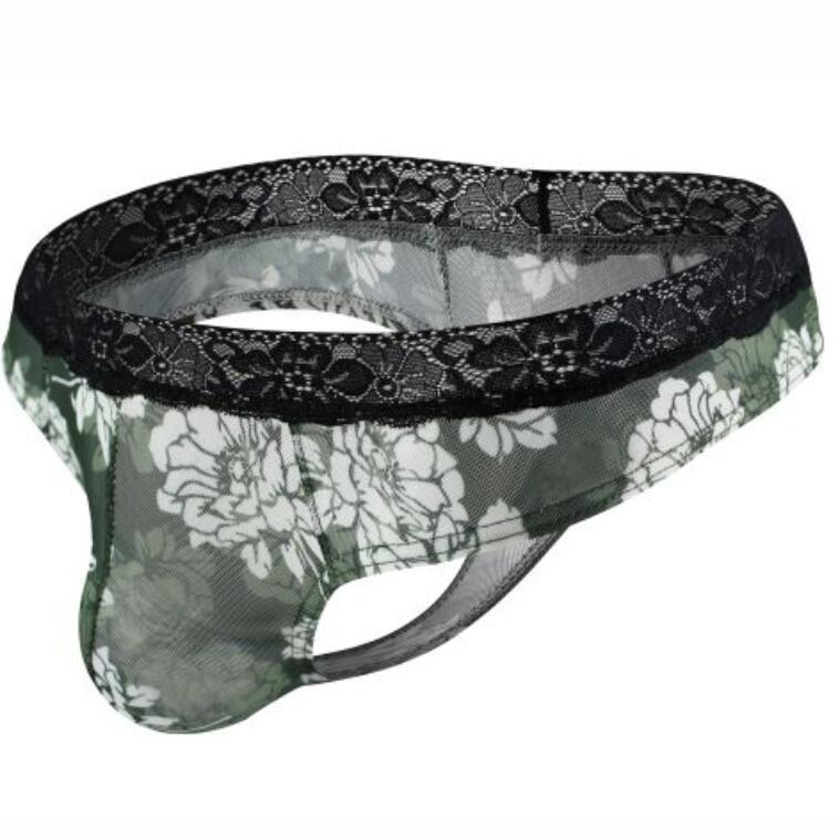 Men's Underwear Mesh Printing Thongs Lace Transparent Sexy Thongs U Breathable Transparent Thongs