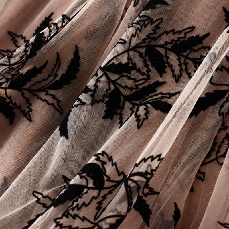 Марлевая юбка с флокирующим принтом, женская юбка, осенняя юбка трапециевидной формы средней длины, большая сетчатая юбка с цветочным принтом, длинная юбка