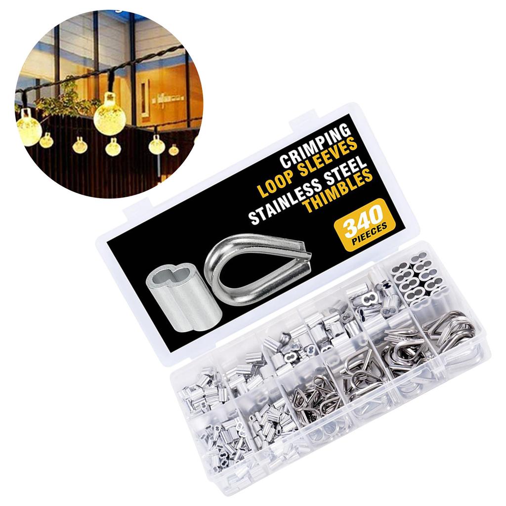 Aluminum Crimping Loop Sleeve 340pcs Cable Ferrule Wire Rope Sleeves Loops Sleeve Assortment Set
