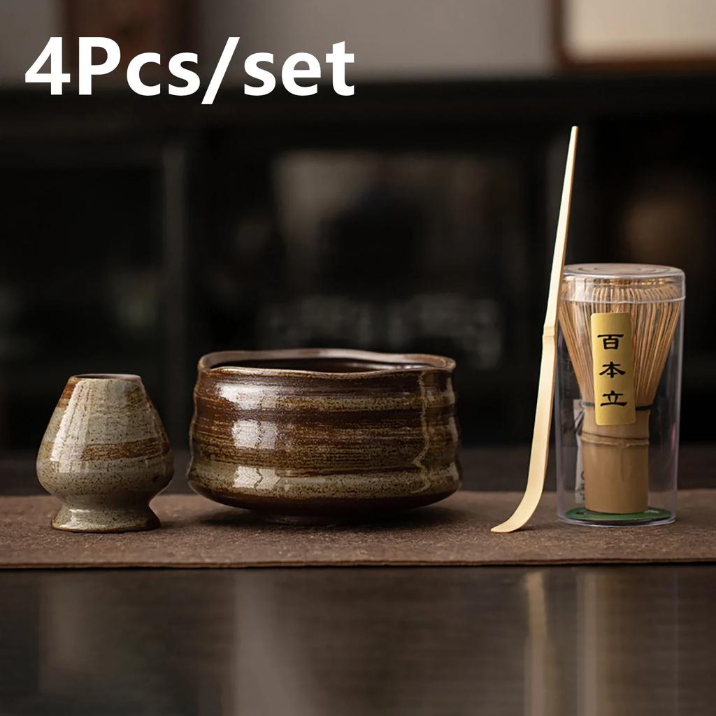 Набор для приготовления японского матча из 4 предметов: бамбуковый венчик, чайная ложка, кисточка, чайная ложка-кильн. Набор чайных инструментов. Для приготовления чая в помещении.