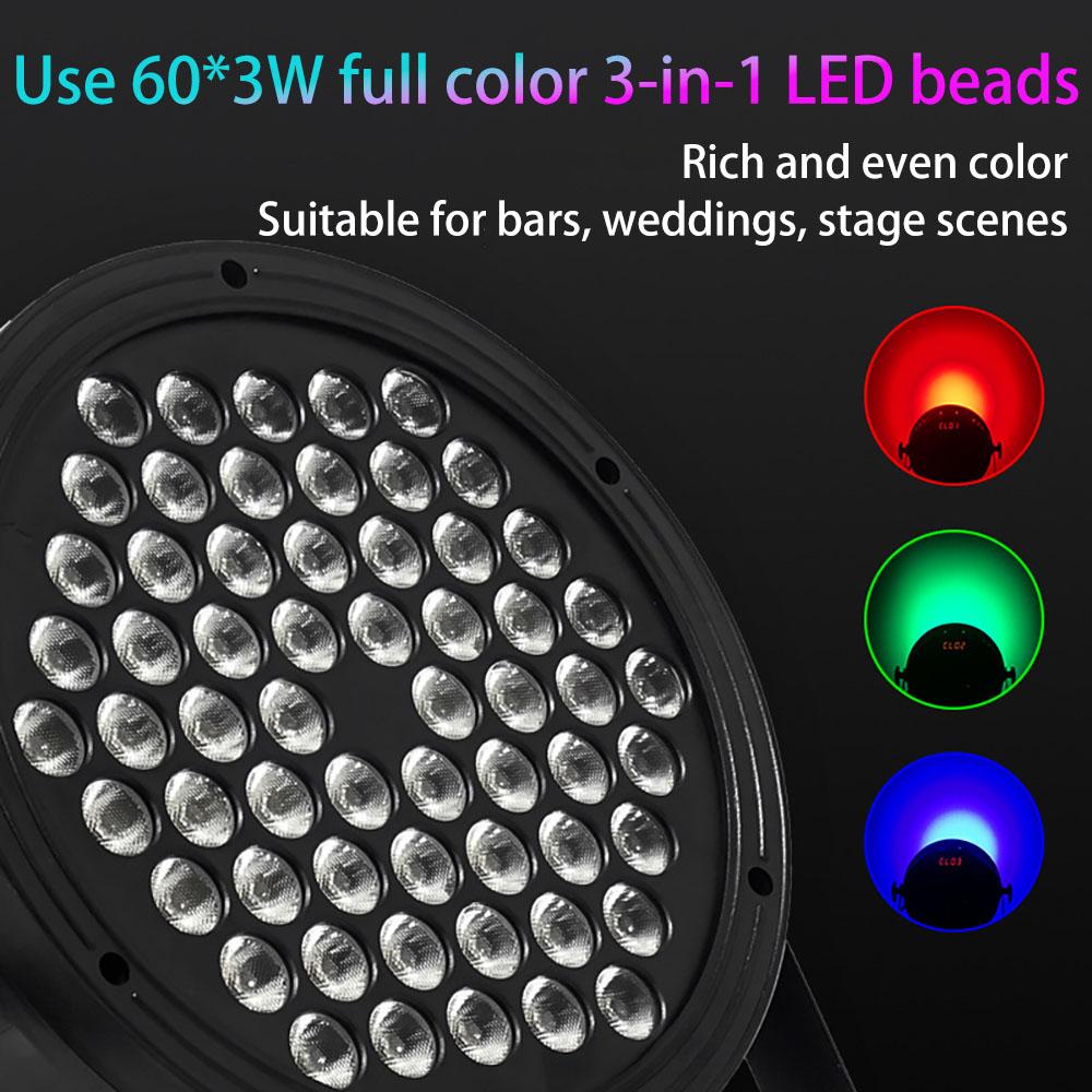 3w*60 led rgb 3 in 1 par light dmx 512 sound control dj party lights wedding disco lights ballroom club projection stage lamp
