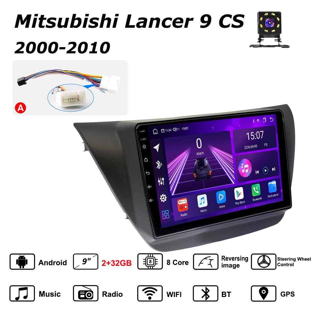 Автомобильная магнитола Android Car-Play для Mitsubishi Lancer 9 CS 2000-2010 Мультимедийный проигрыватель Головное устройство Стерео Навигация GPS BT WIFI, 8 ЯДЕР ,2+32ГБ