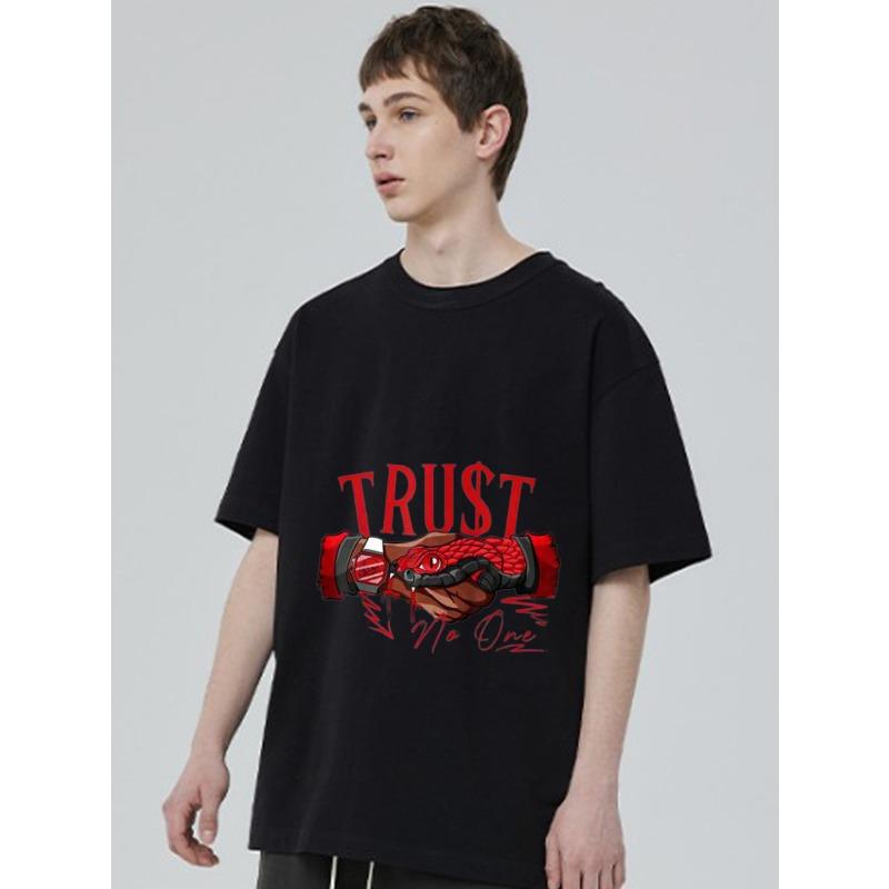 Black T-Shirt with Red Snake Hand and Trust No One Print for Casual Wear