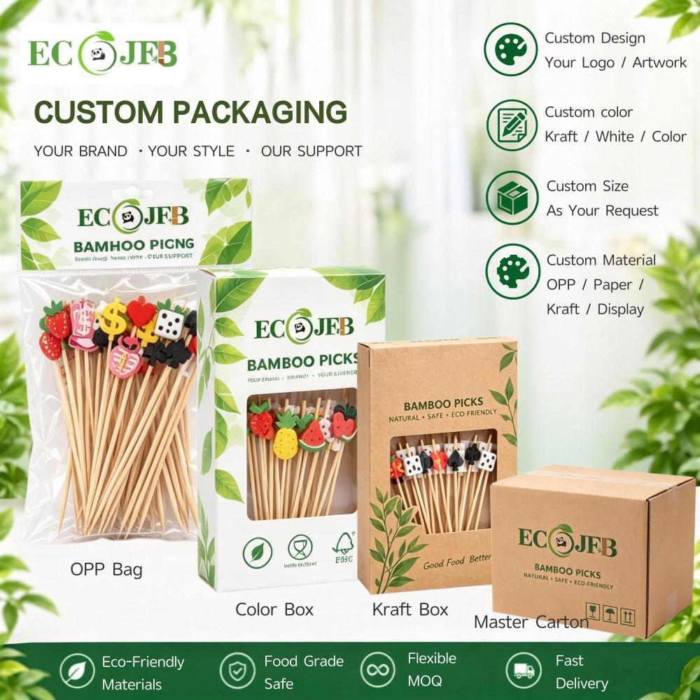 ECO JFB 120mm Mushroom Bamboo Party Picks for Fruit Cheese Woodland Events Custom Shape Bulk B2B Supply Pack