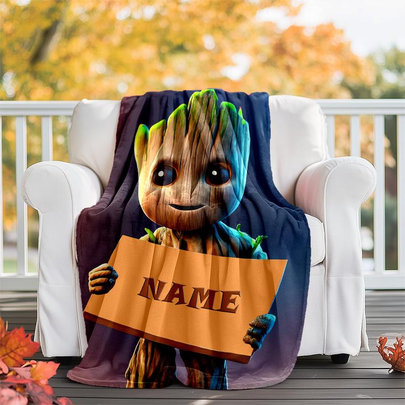 Customizable Groot Throw Blanket – Personalized Name, All-Season Cozy Snug Blanket, Machine Washable, Personalized Blanket