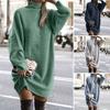 Turtleneck Batwing Long Sleeves Ribbed Warm Plus Size Sweater Dress Ladies Autumn Winter Solid Color Knitted Casual Midi Dress