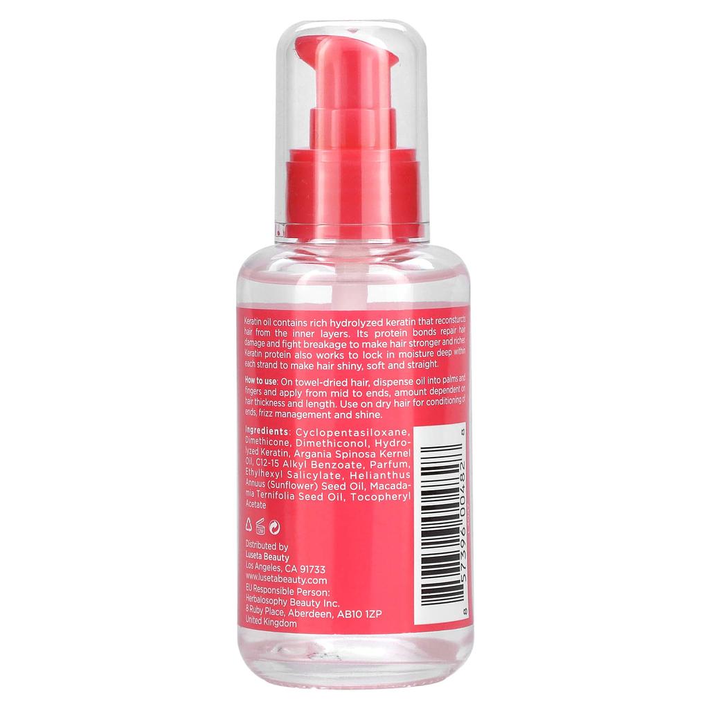 Luseta Beauty Keratin Oil, невесомая разглаживающая сыворотка для восстановления волос, 3,38 жидких унций (100 мл)