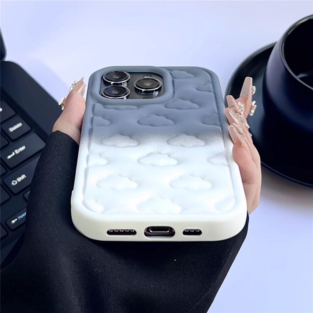 Чехол для телефона с градиентным цветом и 3D облаками для iPhone 15, 13, 12, 11 Pro Max 14 Pro Max, матовый противоударный мягкий силиконовый чехол для девочек