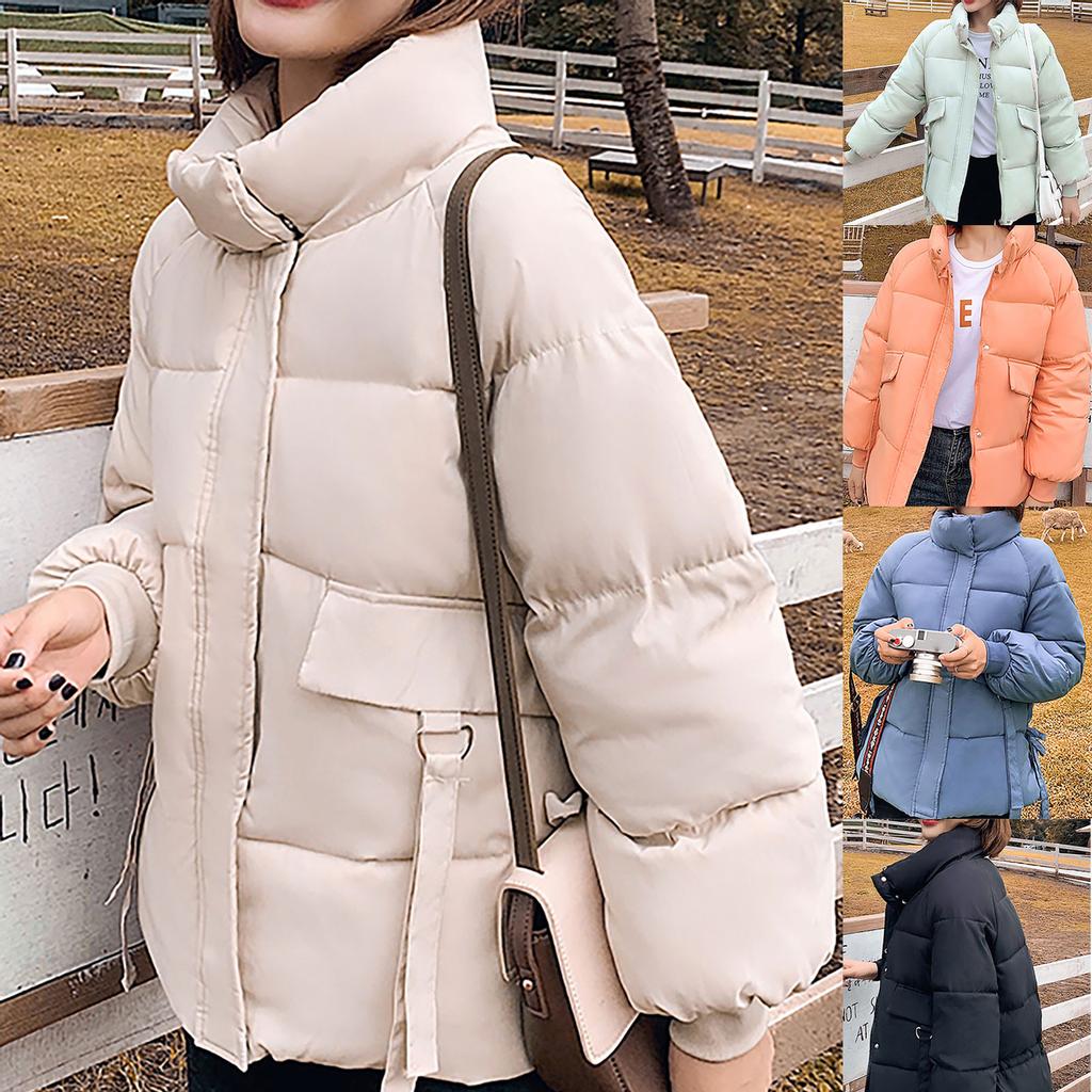 Women Fashion Long Sleeve Bread Jacket Solid Color Cotton Coat Jacket Overcoat