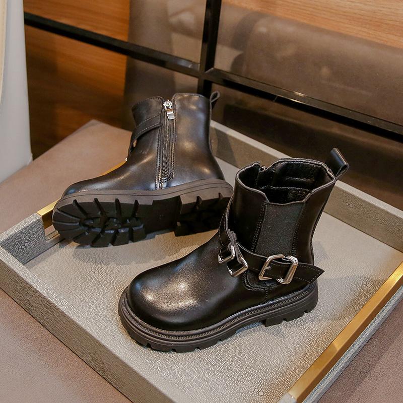 Зимние ботинки для девочек с толстой подошвой, черные, коричневые, детские модные ботинки, теплые, плюшевые, детские, повседневные, хлопковые, школьные, универсальные, нескользящие