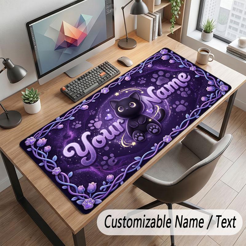 Cat Theme Customized Mouse Pad Personalized Print Name Text Desk Mat For Home Office Table Decor