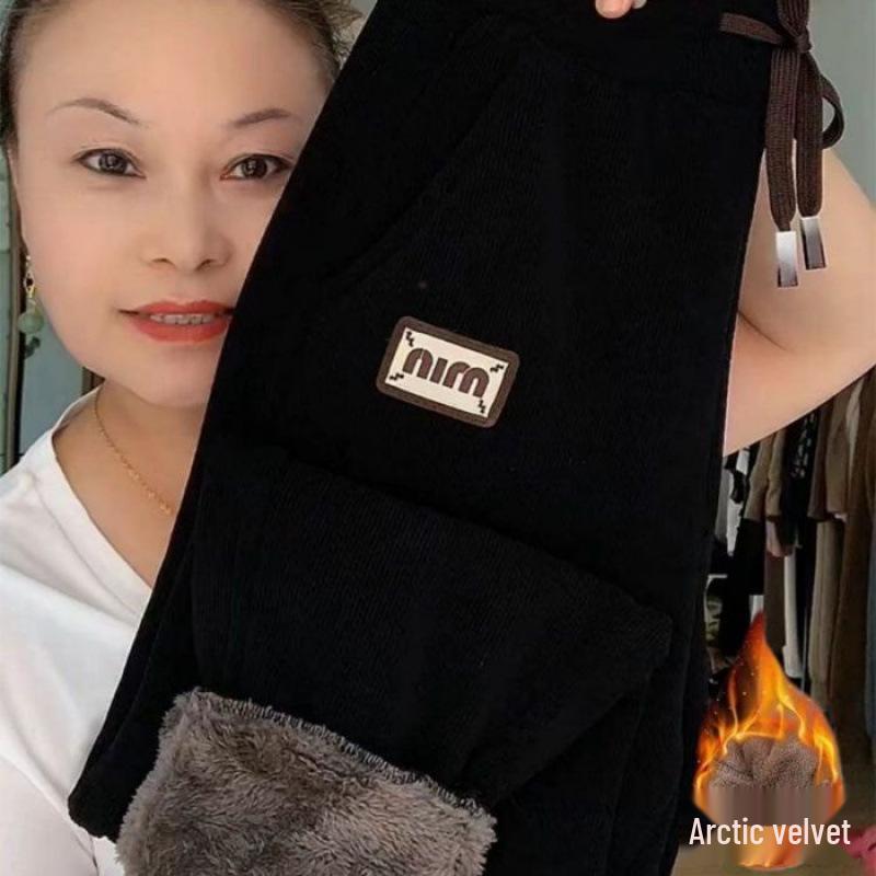 Женские плюшевые спортивные брюки из овечьей шерсти с высокой талией - Теплые, стройнящие, универсальные и утолщенные повседневные брюки-морковки для зимы