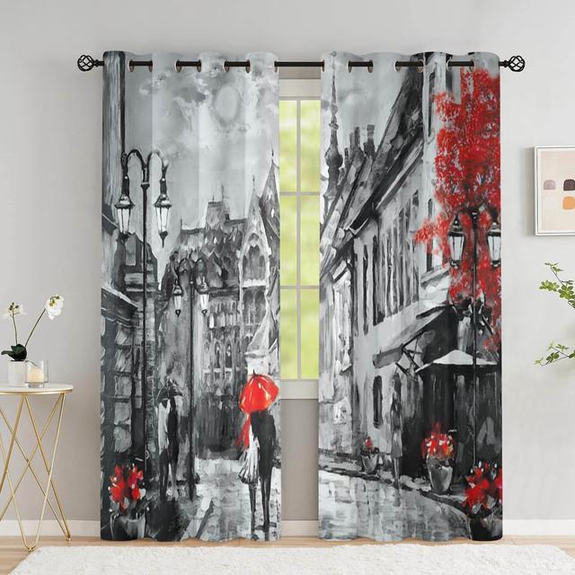 Paris Lover Window Curtain Eiffel Towers Living Room Blackout Curtain For Bedroom Dorm Oil Painting Aesthetic Home Decor 2 Panel