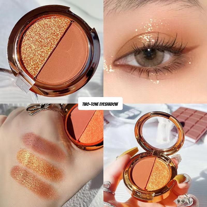 Two-tone High Light Eyeshadow Palette Natural Contouring Brightening Pearl Glitter Earth Color Long-lasting Waterproof and Non-smudding Student