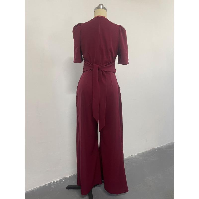 Женский летний темпераментный повседневный комбинезон с широкими штанинами и v-образным вырезом с высокой талией и короткими рукавами