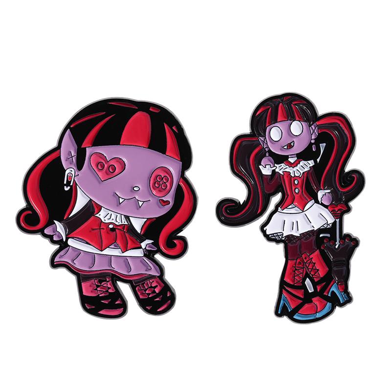 Темная кукла ужасов эмалевые значки на булавке, на заказ, броши волшебницы, значки на лацкан, одежда, готическая бижутерия, подарок для детей, друзей