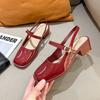 Fashion Woman Mary Jane Shoes With Medium Heels Square Toe Closed Sandals for Women Chic and Elegant On Offer Daily Vip Sale Casual Shoe
