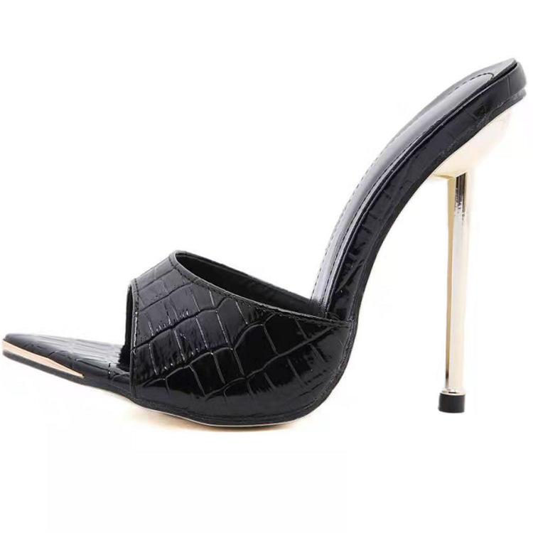 Snake Patterned Open Toed Pointed High-heeled Sandals, Women's Slim Heeled Sandals
