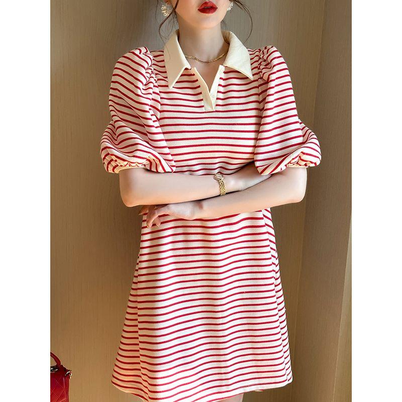 Модные повседневные платья с лацканами и милыми рукавами-фонариками, женская летняя свободная универсальная одежда с короткими рукавами