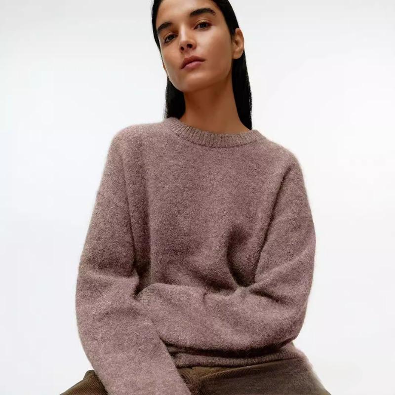 Осенне-зимний женский однотонный свободный утолщенный вязаный свитер с круглым вырезом