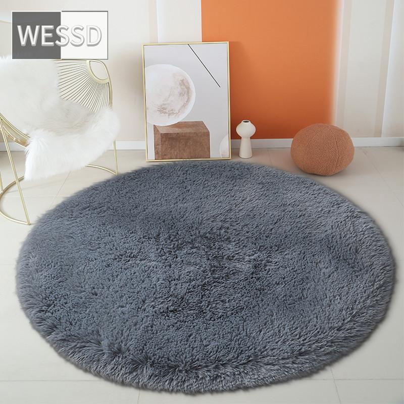 Зеленый круглый пушистый ковер для детской комнаты, однотонный плюшевый ковер для спальни, мягкий коврик с длинными волосами, круглый коврик для ванной, милое украшение, коврик для стула
