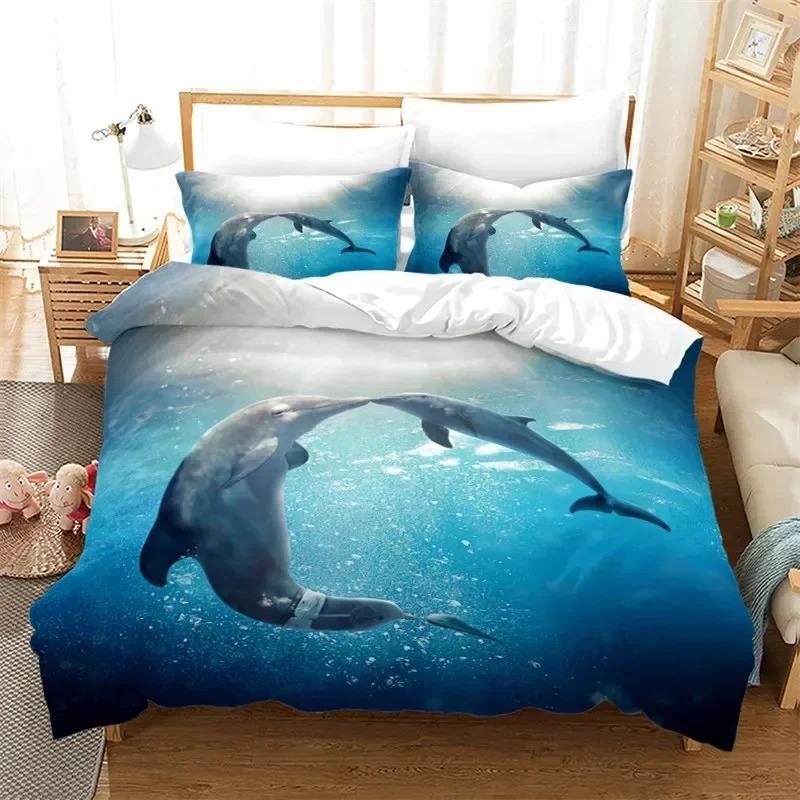 Dolphin Ocean Animal Bedding Set Boys Girls Twin Queen Size Duvet Cover Pillowcase Bed Boys Adult Home Textileextile
