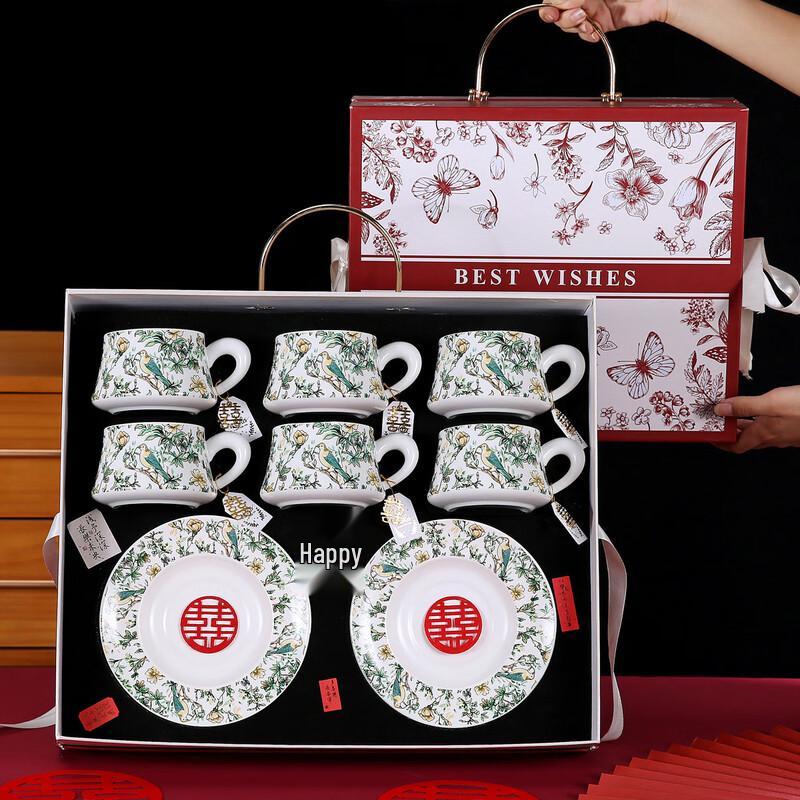 Подарочный набор керамической чашки и блюдца Lujiazui в стиле ретро с цветочным узором