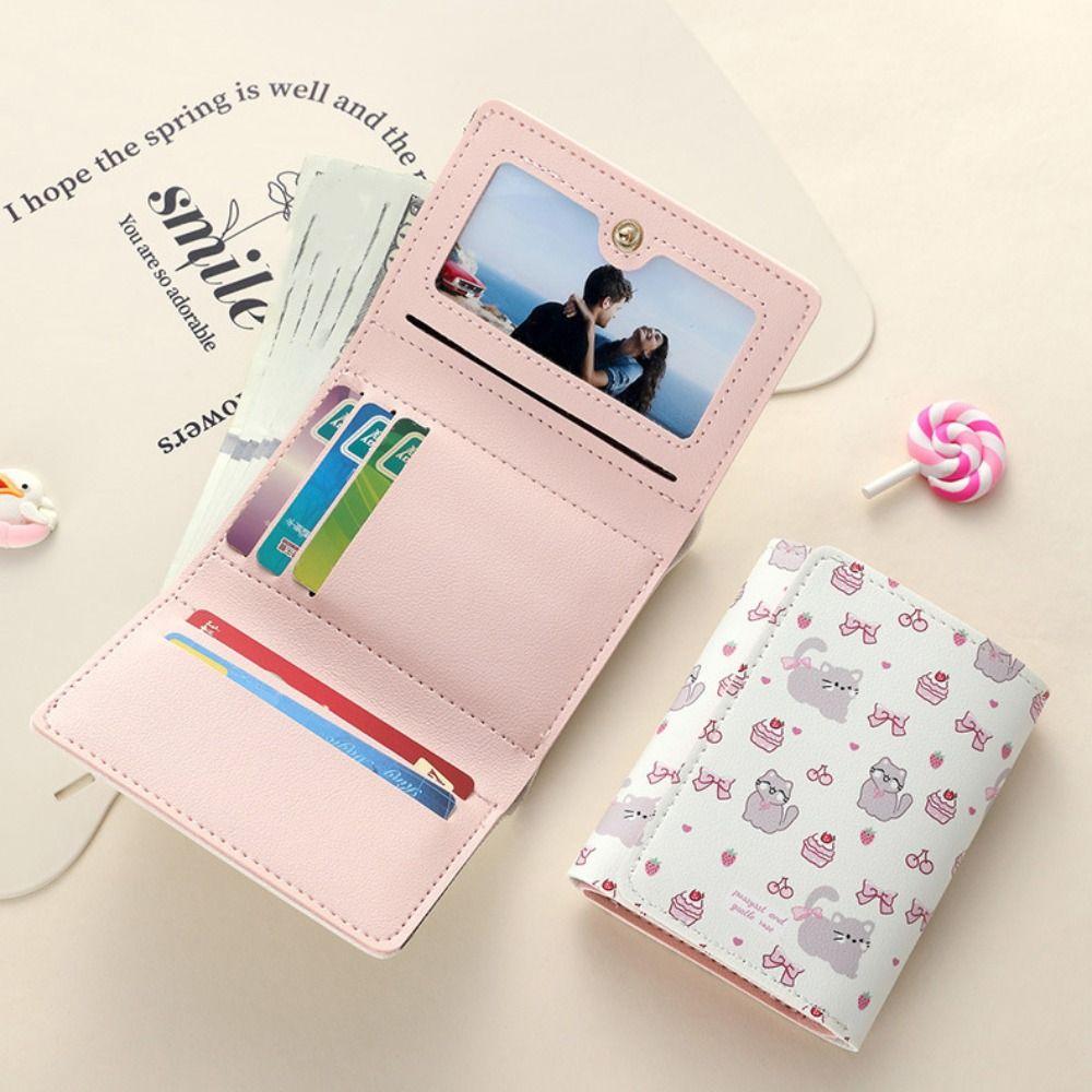 Портмоне для девочек с несколькими отделениями для карт, портативный трехслойный кошелек с изображением медведя из мультфильма, короткий кошелек для студентов