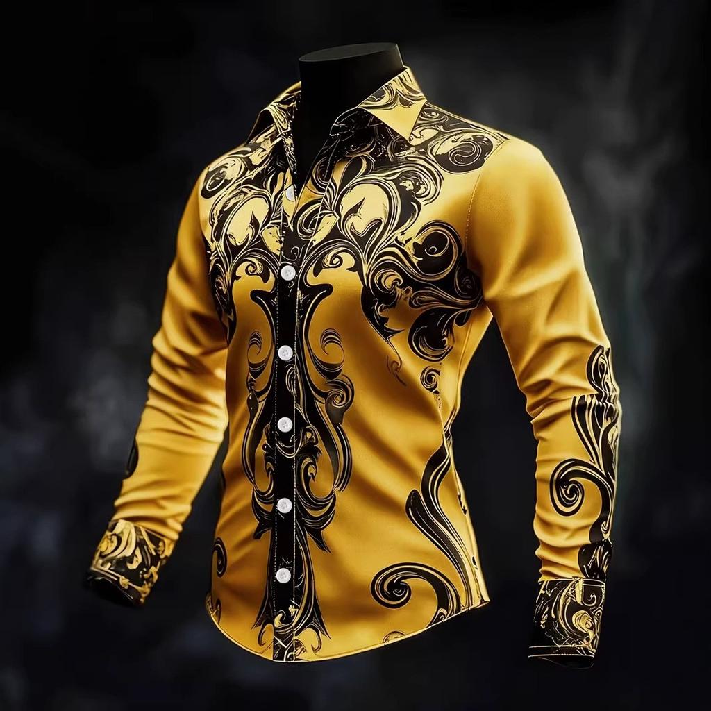 Новая мужская одежда Весенне-осенняя мода Рубашка с длинным рукавом Мужская деловая повседневная рубашка с принтом Топы 100% полиэстер