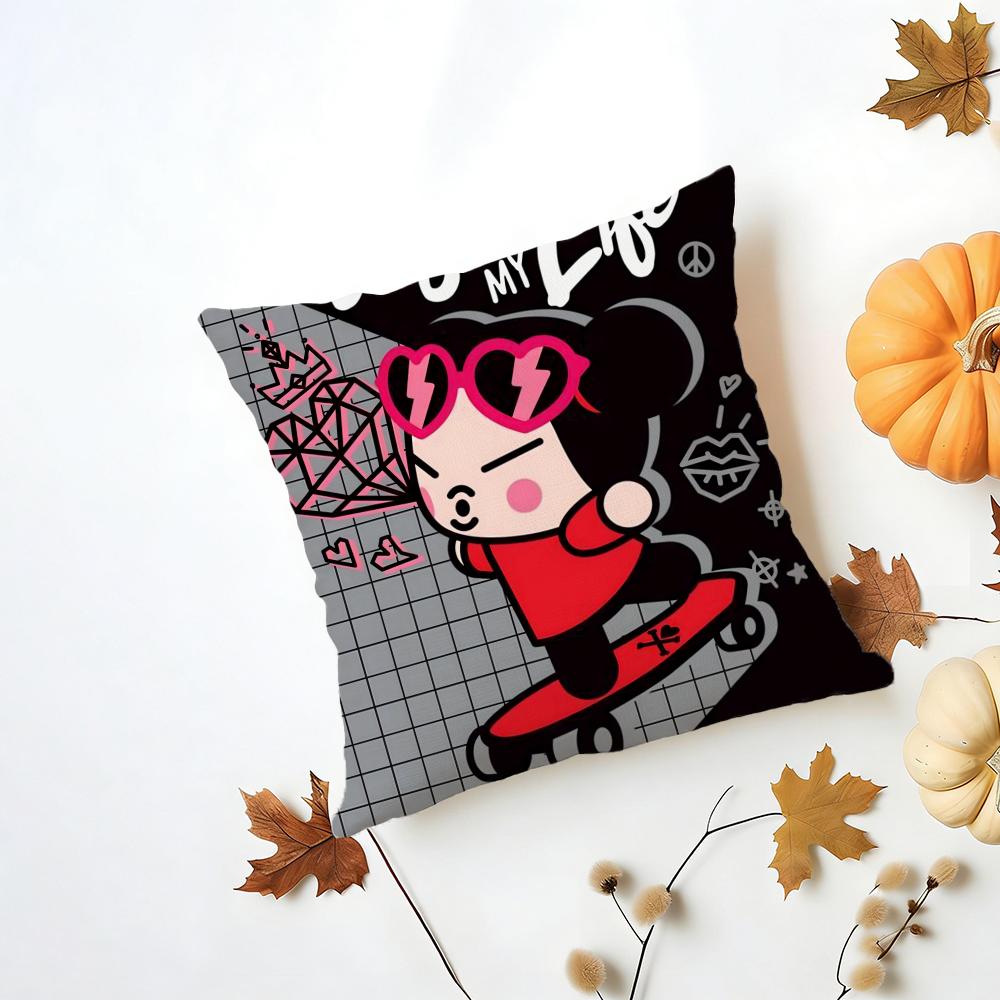 Kawaii PPucca Anime Cushion Cover Iceland Washable Linen Soft for Daily Sofa Bed Home Room Decor