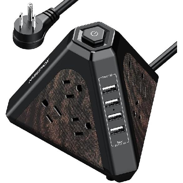 NVEESHOX Power Strip Tower Surge Protector-9 Multiple Outlets 4 USB Charging Ports,3-Side Triangle Outlet Extender Strip with 6.5Ft Long Extension
