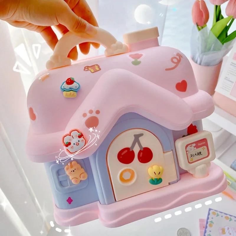 Creative DIY Piggy Bank Cartoon Cute Square Money Boxes Piggy Bank With Lock And Key Children Christmas New Year Gifts For Girls