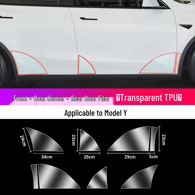 Защитная пленка из ТПУ для задней двери Tesla Model Y/3 - Треугольная зона, Антипрозрачная Глянцевая Черная