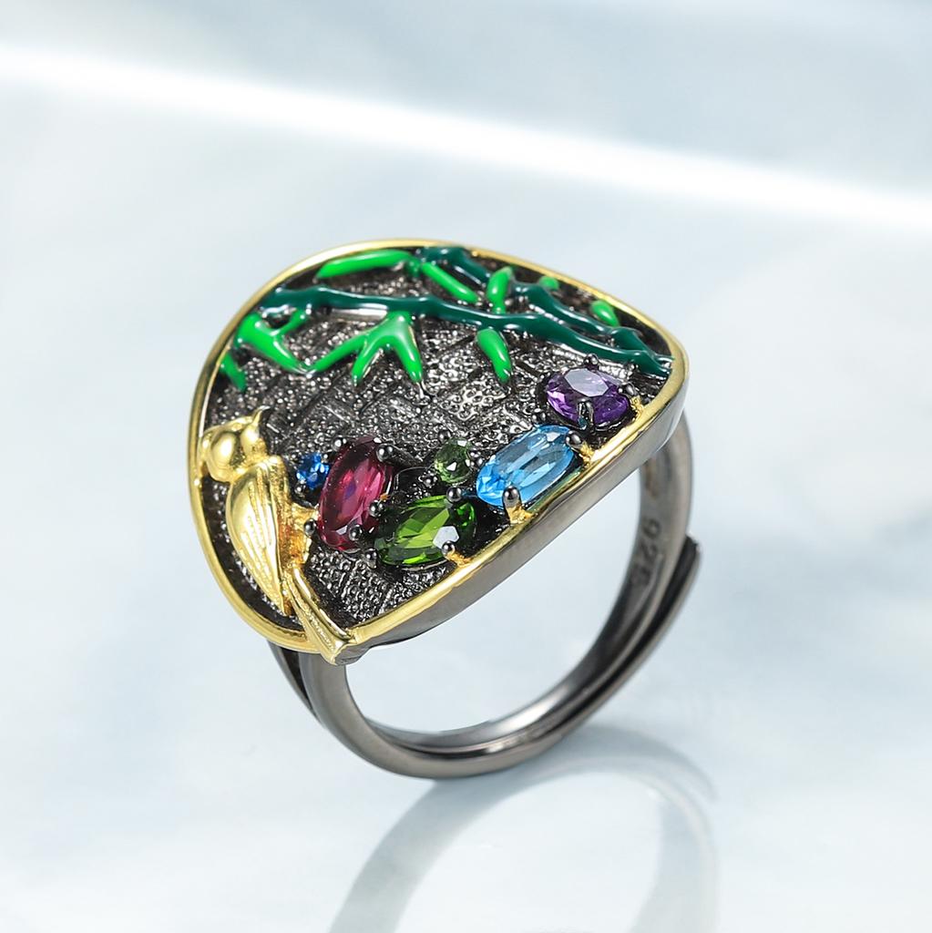 Кольцо с натуральным розовым гранатом, оригинальный дизайнерский браслет, серебро 925 пробы, прочный, дизайн кольца для женщин, нишевый дизайн