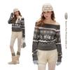 unifree Fair Isle Off-Shoulder Lapel Knit Sweater