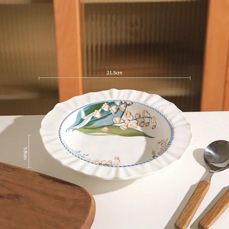 Creative Retro Flowers Ceramic Plate Home Delicious Dishes Soup Bowls Exquisite Salad Fruits Plates Unique Tableware