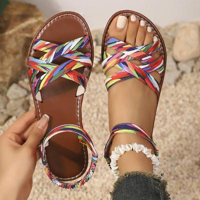 Мода Лето 2025 Новые Женские Сандалии На Плоской Подошве Римские Сандалии С Ремешками Нескользящая Резиновая Подошва Модная Обувь для Женщин Sandalias De Mujer