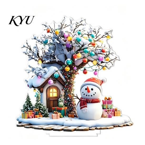 Xmas Town Scene Ornaments Christmas Village Houses Table Decoration, Snow Patterns 2D Acrylic Snowman Ornament, Decorative Centerpieces for